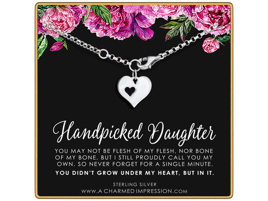 Handpicked Daughter Bracelet, Gift for Stepdaughter, Infinite Love, Bonus Daughter, Heart Charm, Adopted Child, Silver or Gold Fill