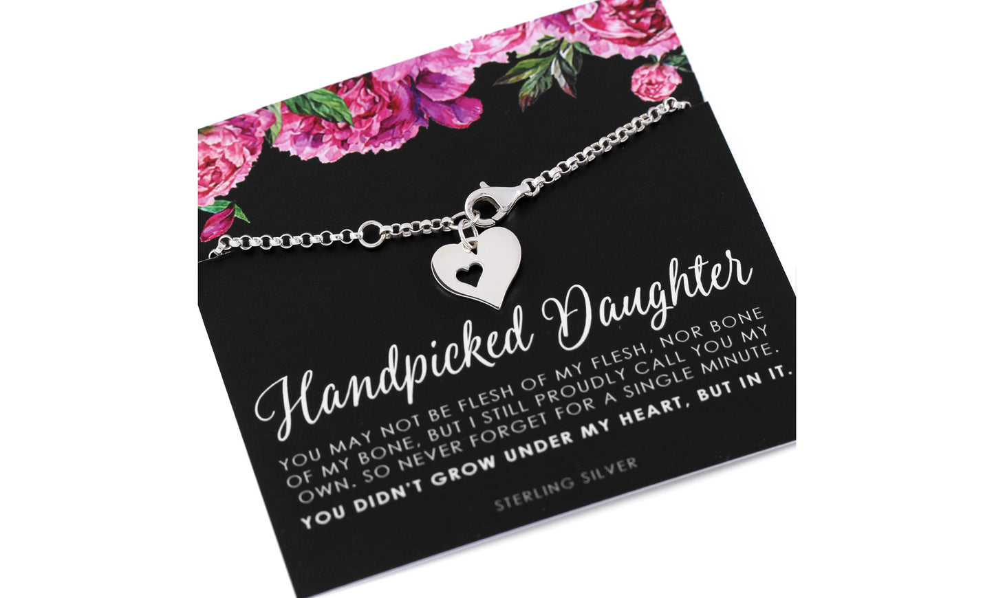 Handpicked Daughter Bracelet, Gift for Stepdaughter, Infinite Love, Bonus Daughter, Heart Charm, Adopted Child, Silver or Gold Fill