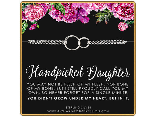 Handpicked Daughter, 2 Interlocking Circles Bracelet, Gift for Stepdaughter, Infinite Love, Bonus Daughter, Adopted Child, Silver or Gold